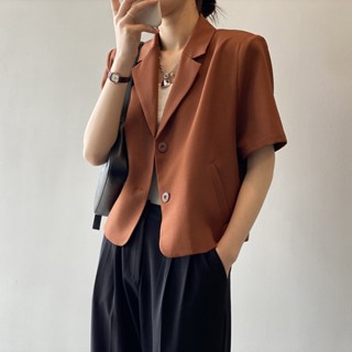 DANDT 純色短袖小西裝女2023春季新款韓版寬鬆氣質短款小外套80158(23 JUN Ian) 歐美服飾