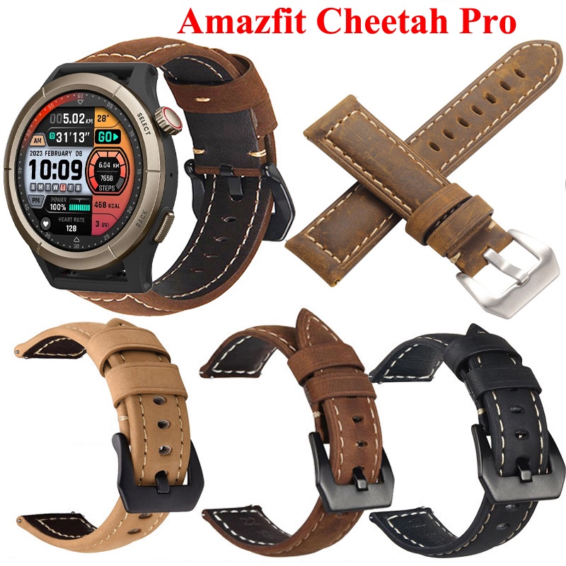 22 毫米快速釋放皮革錶帶適用於 Amazfit Cheetah Pro 優質正品復古真皮錶帶配件
