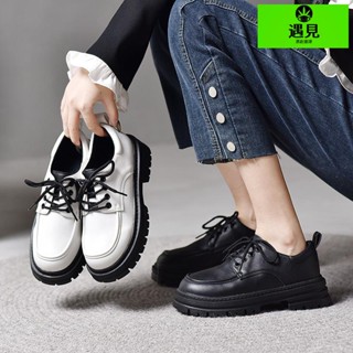小皮鞋女 35-43大碼粗跟小皮鞋 皮鞋 復古粗跟厚底紳士鞋 樂福鞋 英倫風綁帶紳士鞋 系帶四季單鞋 瑪麗珍女 大碼女鞋