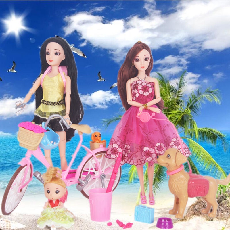 現貨 換裝芭比娃娃女孩公主玩具生日禮物芭比腳踏車單車玩具