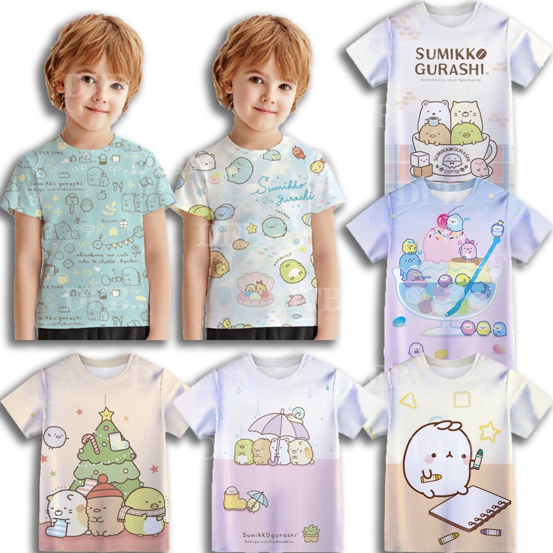 角落生物 兒童夏季短袖寬鬆舒適寶寶T恤卡通3D印花男女童短袖襯衫