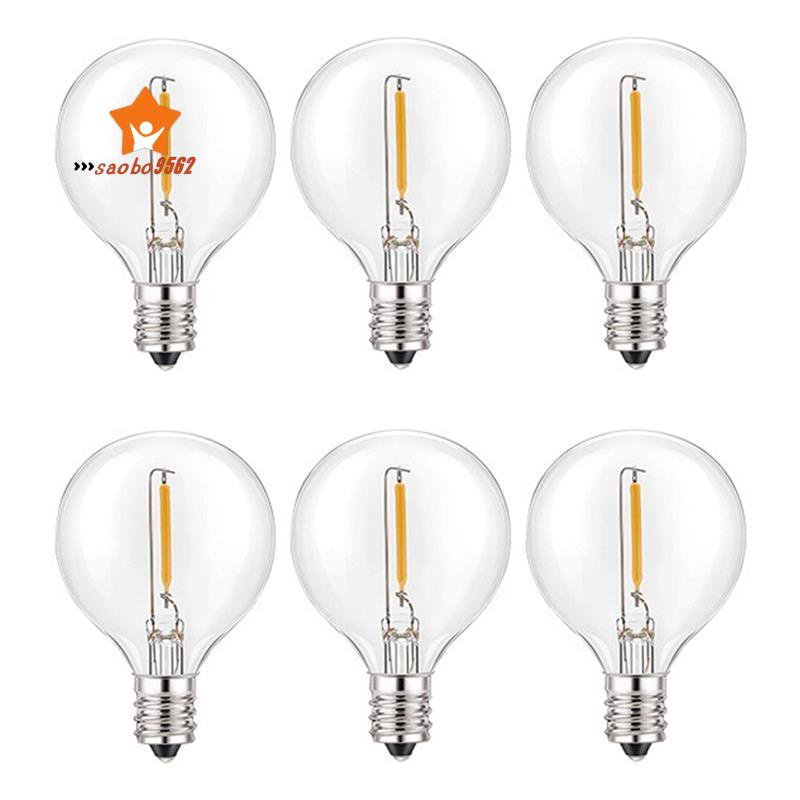 6 件 G40 LED 替換燈泡,E12 螺絲底座防碎 LED 球泡,用於太陽能燈串暖白色