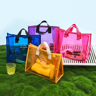時尚夏季大號果凍手提包女士熱粉色透明乙烯基沙灘托特包購物袋女士防水透明 Pvc 托特包