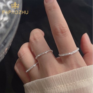 Papaozhu Ins 時尚銀色閃光亮片可疊戴戒指女士女孩優雅柔軟閃亮指節指環首飾禮物