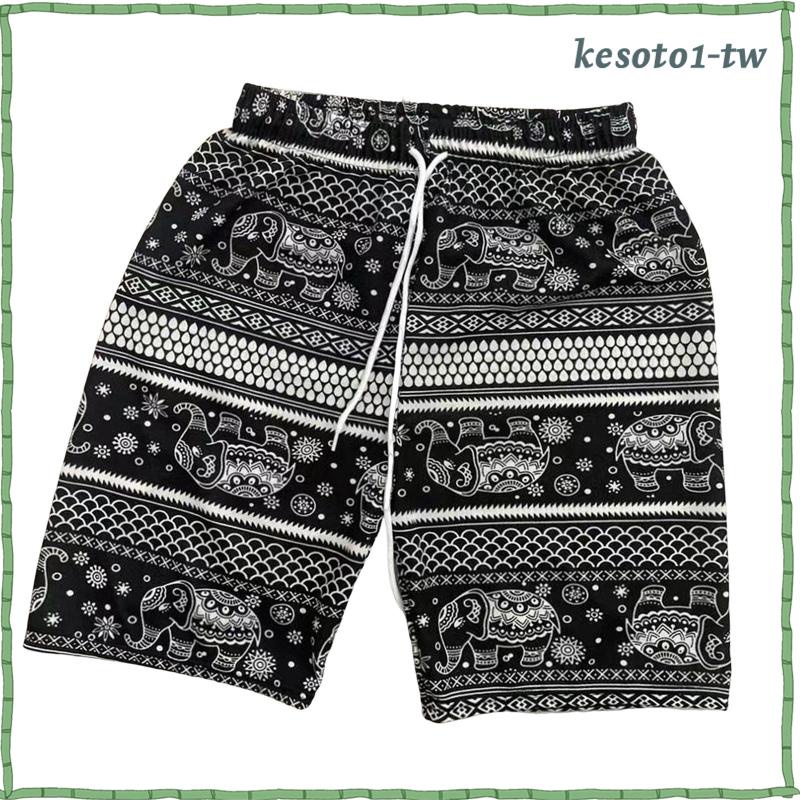 [KesotoaaTW] 夏季沙灘短褲女士男士波西米亞風衣服泰國大象短褲