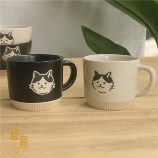 [台灣現貨]日式卡通黑色水杯耐高溫釉下彩高級質感小貓咖啡杯學生馬克杯陶瓷情侶對杯