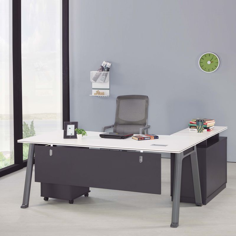 【SA737-1】現代白灰雙色6尺L型辦公桌組(含側邊櫃、活動櫃)(DIY)(東部及桃園以南請另詢運費)
