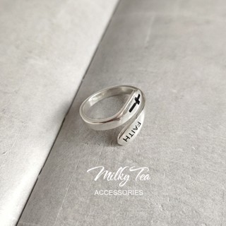 奶茶家 MilkyTea 極簡設計十字架圖案嘻哈風少女潮流戒指 歐美風格FAITH英文字母刻字時尚女生食指戒 259