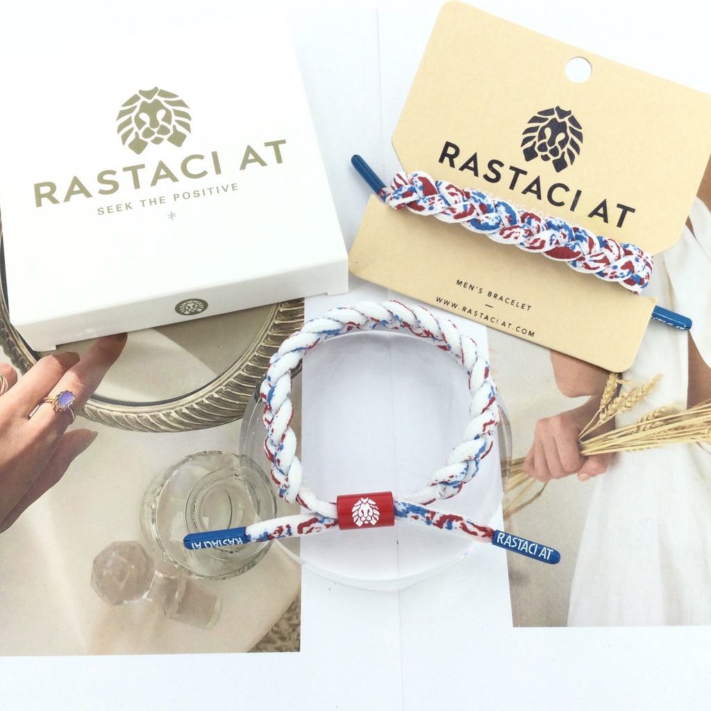 RASTAClAT 男士手鍊墨水紅白藍配高級禮盒獨家設計圖案墨水圖案男士手鍊女士編織手鍊四色款式可選