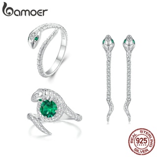 Bamoer 925 純銀蛇系列開口戒指和耳環套裝珠寶女士生日禮物