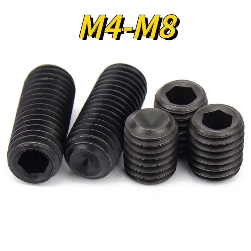 【XNY】M4/M5/M6 黑色外螺紋螺釘 12.9級凹端緊定螺絲無頭止付螺絲