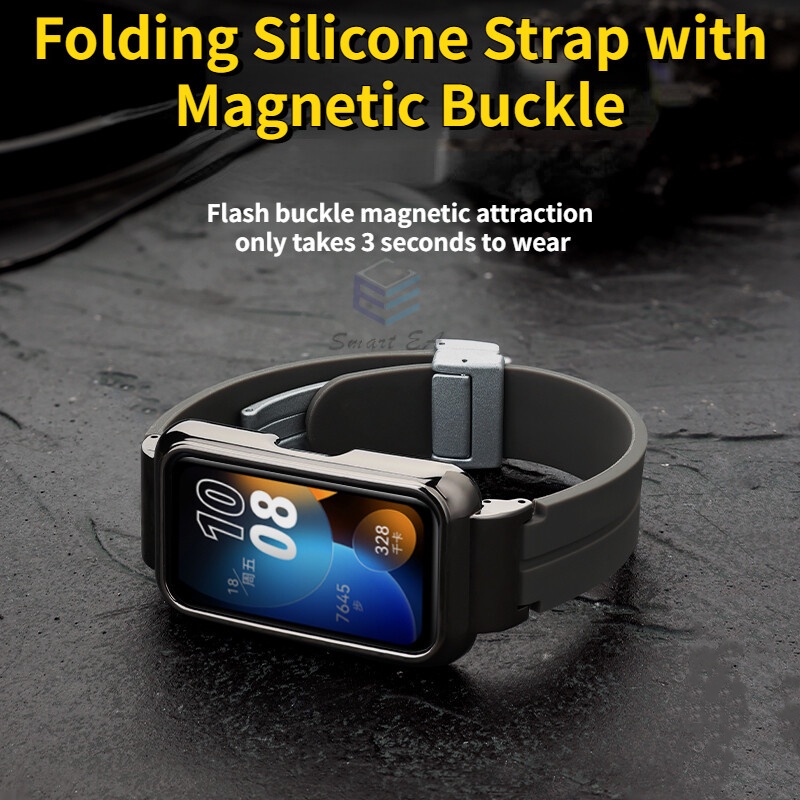 適用於華為手環 8 7 6 錶帶 Honor 7 6 矽膠扣帶金屬框架和 2 個高清膜的錶帶