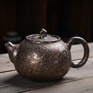 日式粗陶茶壺單壺大號復古手工鐵鏽釉家用陶瓷功夫茶具