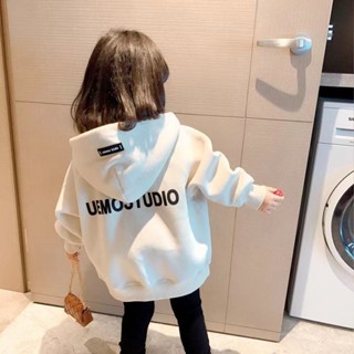 秋季新款女大童外套兒童秋冬外套女童大學T2025秋冬裝新款洋氣百搭兒童字母印花長袖休閒連帽上衣潮