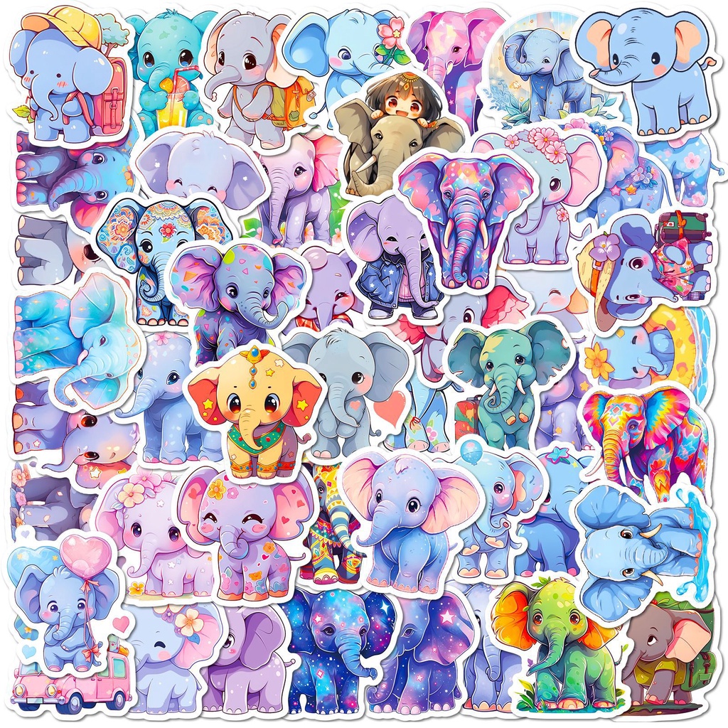 50 件裝卡通可愛兒童彩色動物大象塗鴉貼紙行李手機殼筆記本電腦筆記本貼花兒童錄音您的生活