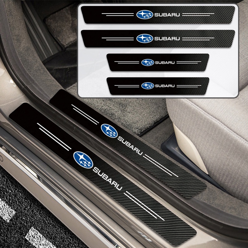 SUBARU 4ps 車門側踏板條碳纖維皮革防刮保護貼纖維適用於斯巴魯 Impreza Legacy WRX STI B