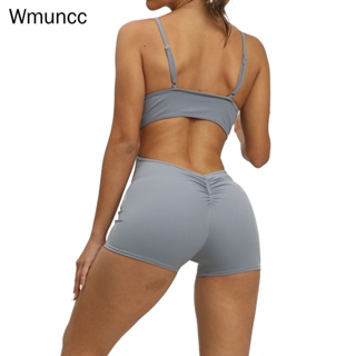 Wmuncc 緊身瑜伽連身衣氣背運動套裝女式高彈連體健身緊身褲