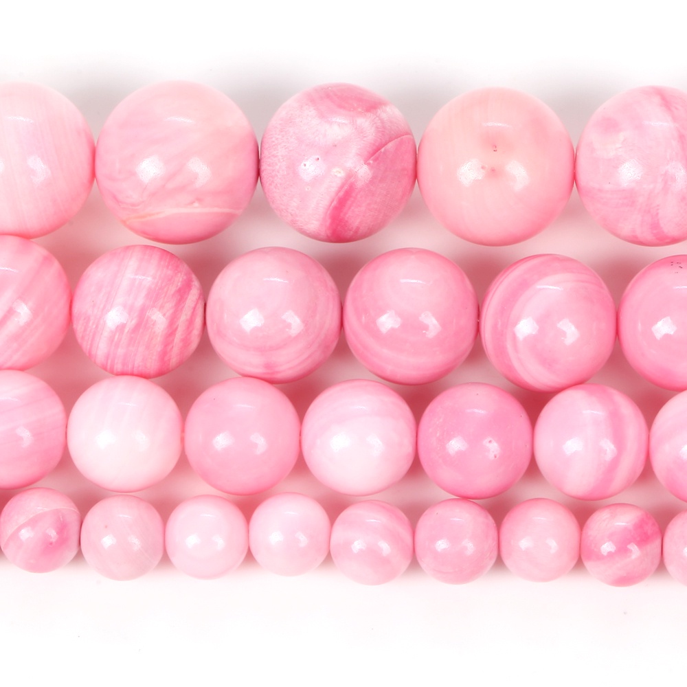 天然粉色貝殼圓形 6/8/10 毫米鬆散間隔珠,用於珠寶製作 DIY 手鍊手工製作