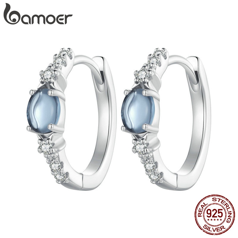 Bamoer 925 純銀簡約藍色星星耳環玻璃材料首飾女士禮物 BSE859