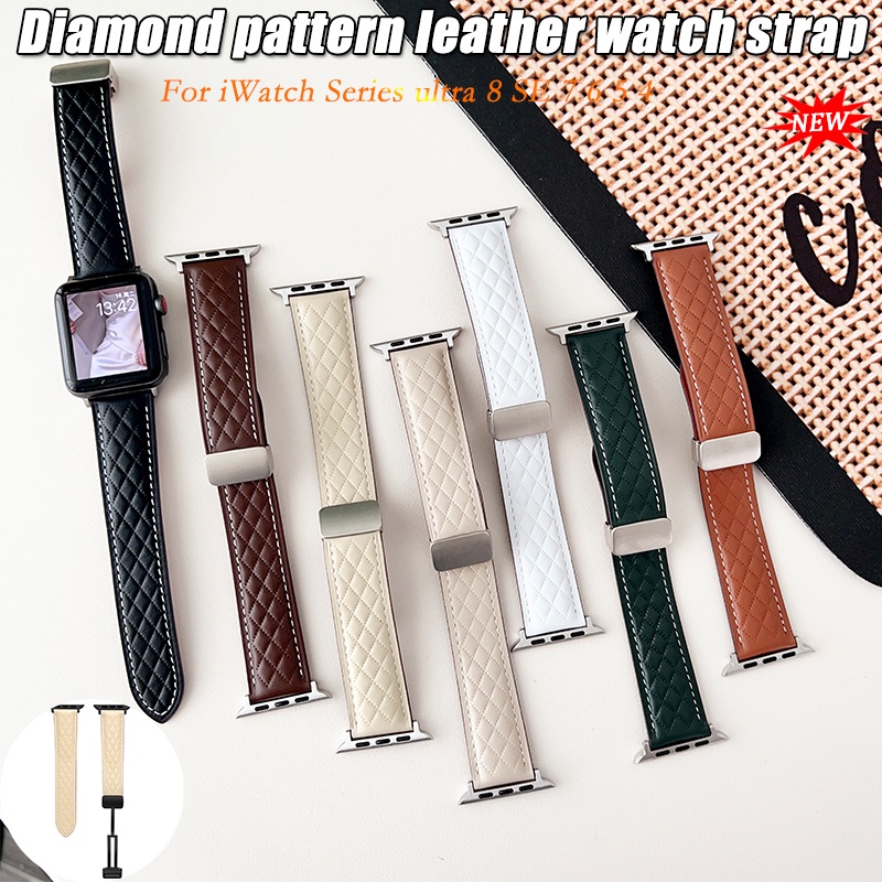 菱格紋錶帶皮錶帶手鍊適用於apple Watch Ultra 40mm 44mm 45mm 41mm iWatch Se