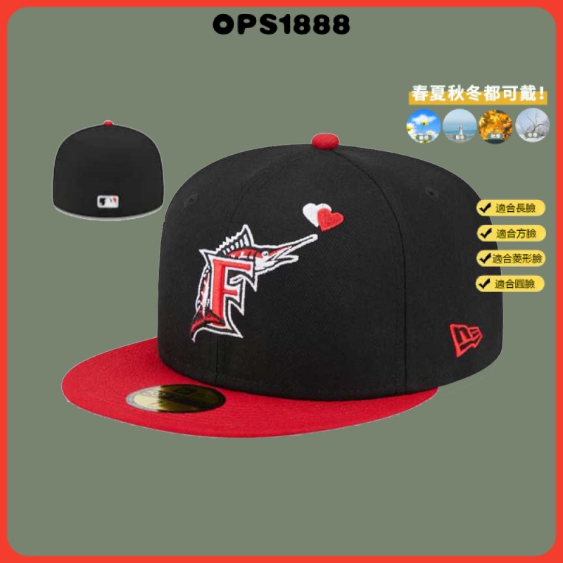 MLB 尺寸帽 全封棒球帽 邁阿密馬林魚隊 Miami Marlins 潮帽 防晒帽 嘻哈帽 滑板帽 街舞帽 男女通用