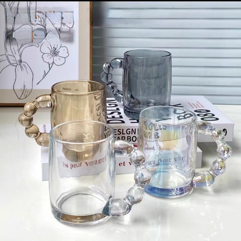 350ml水瓶玻璃杯ins日常家用提手牛奶杯咖啡杯玻璃泡泡高顏值易攜帶學生水杯馬克杯