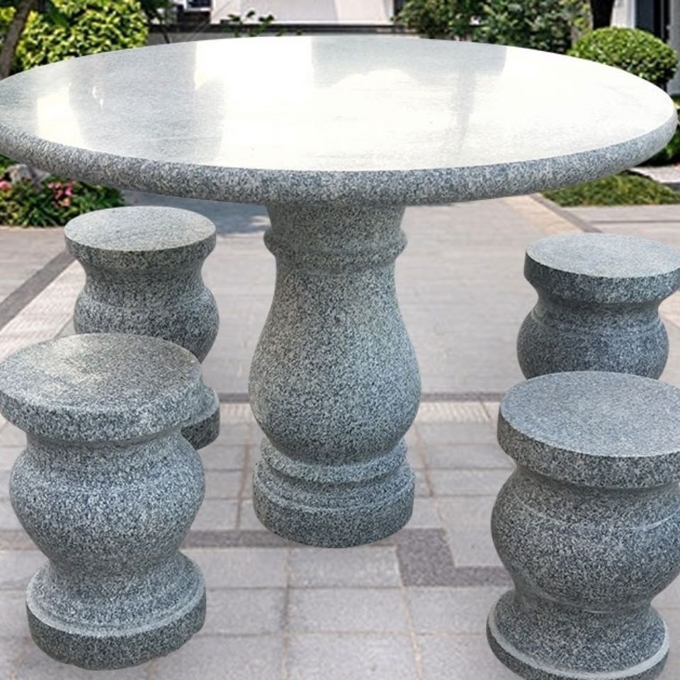 石桌石凳庭院 花園戶外天然大理石圓桌 家用花崗岩石桌 長方形石桌子