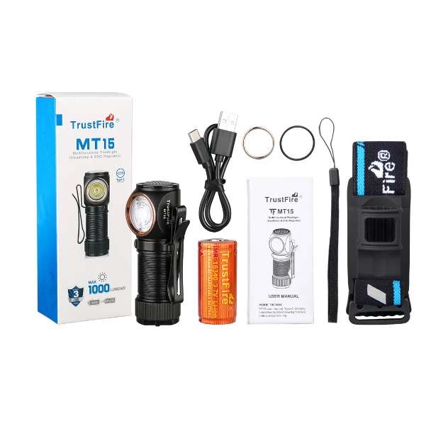 Trustfire MT15 LED 頭燈 1000LM USB C 可充電迷你 16340 EDC 角頭手電筒 MVP