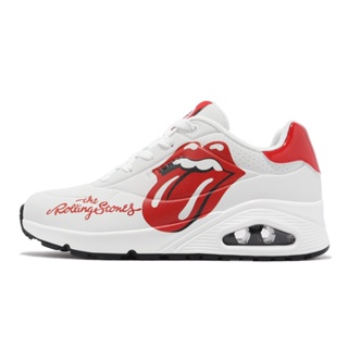 Skechers 休閒鞋 Uno-Rolling Stones 滾石樂團 白紅 嘴巴 氣墊 女鞋 177965WRD