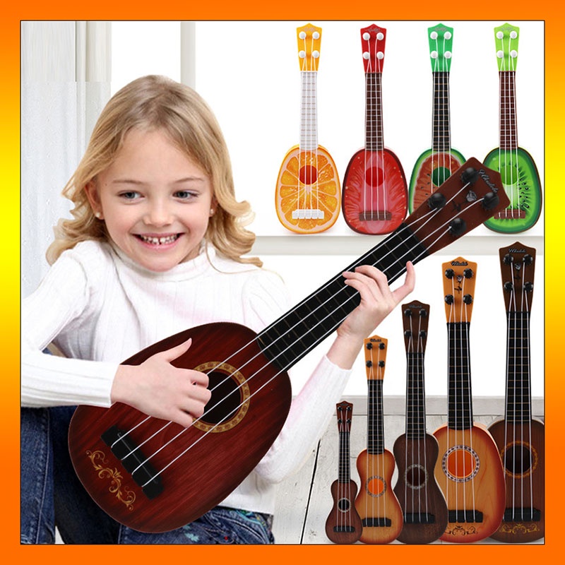 Ukulele 迷你仿真木紋尤克里裡彩盒 復古吉他玩具  迷你小吉他 兒童興趣培養樂器玩具