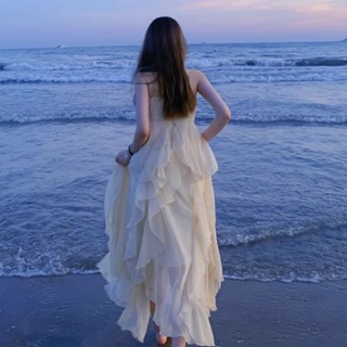 法式吊帶洋裝 夏季超仙度假沙灘裙 時尚氣質長裙a字裙女