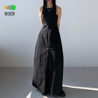 ROVE[輕奢高級]韓國chic極簡主義 小眾圓領雙口袋壓褶收腰過膝長款背心洋裝洋裝女