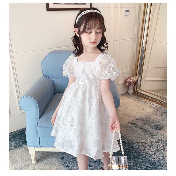 【現貨】女童公主裙兒童白色洋裝女童禮服法式花朵洋裝女寶寶洋裝女童洋裝