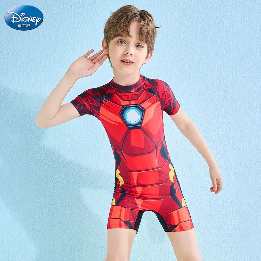 Disney兒童泳衣2023夏季新款漫威鋼鐵俠男童連身專業游泳套裝批發