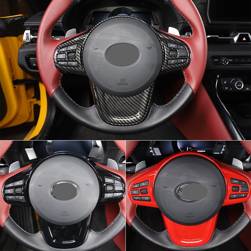 適用於Toyota 豐田 GR Supra MK5 A90 19-22 ABS碳纖維/黑色/紅色 汽車方向盤裝飾框蓋貼