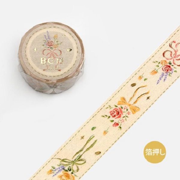 日本 BGM 和紙膠帶/ 刺繡緞帶金箔Special系列/ 花束/ 20mm eslite誠品