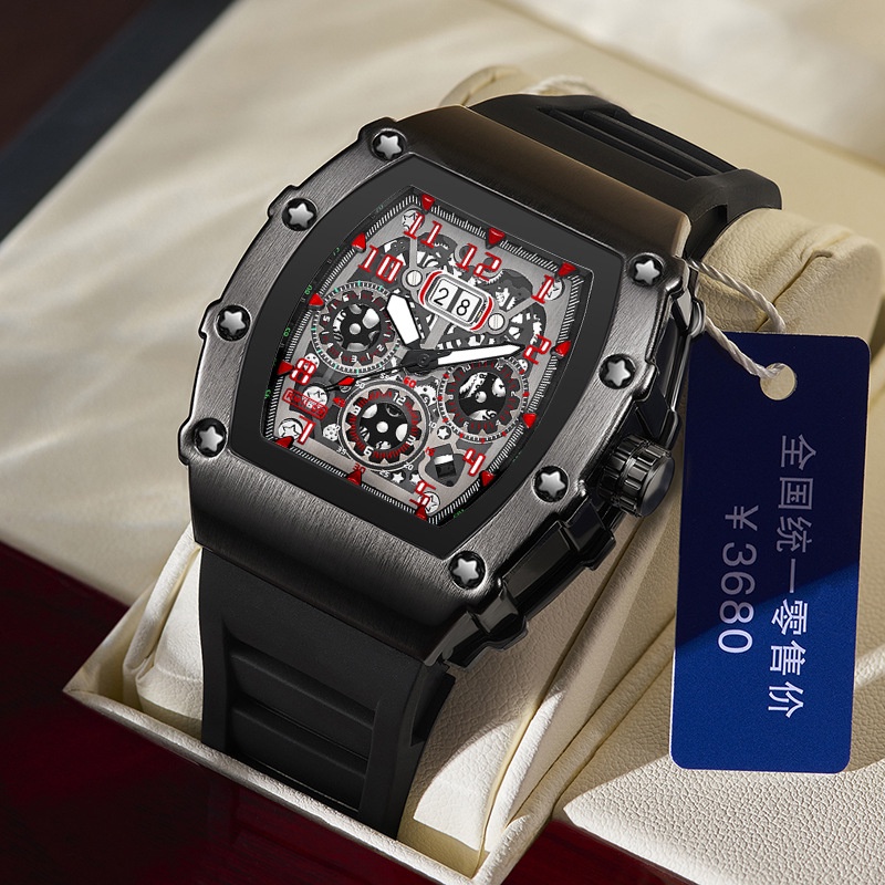 【現貨】KIMSDUN K-2103B 時尚 經典 酒桶形 石英 運動手錶 商務日曆 男士手錶