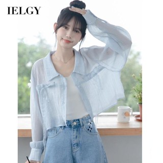 IELGY 雪紡防曬襯衫女設計翻領繫帶長袖上衣