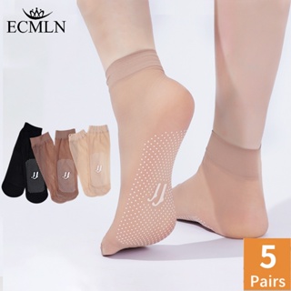 Ecmln 5雙女式踝襪超薄彈力橡膠點防滑足部按摩防勾絲透氣襪