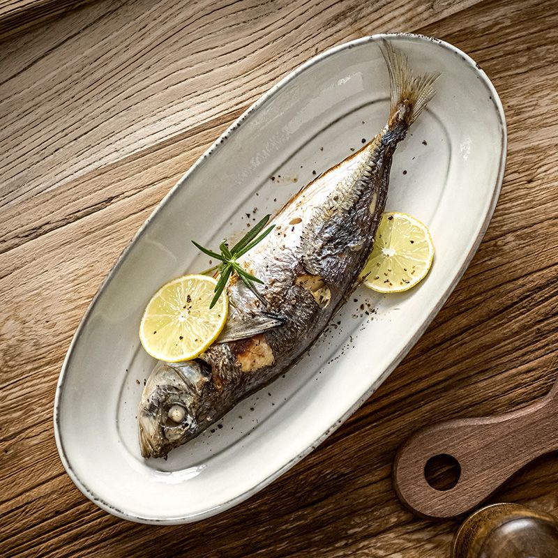 【左右空間】魚盤 小龍蝦盤子  復古北歐風高顏值魚盤橢圓形陶瓷蒸魚盤菜盤  微瑕疵
