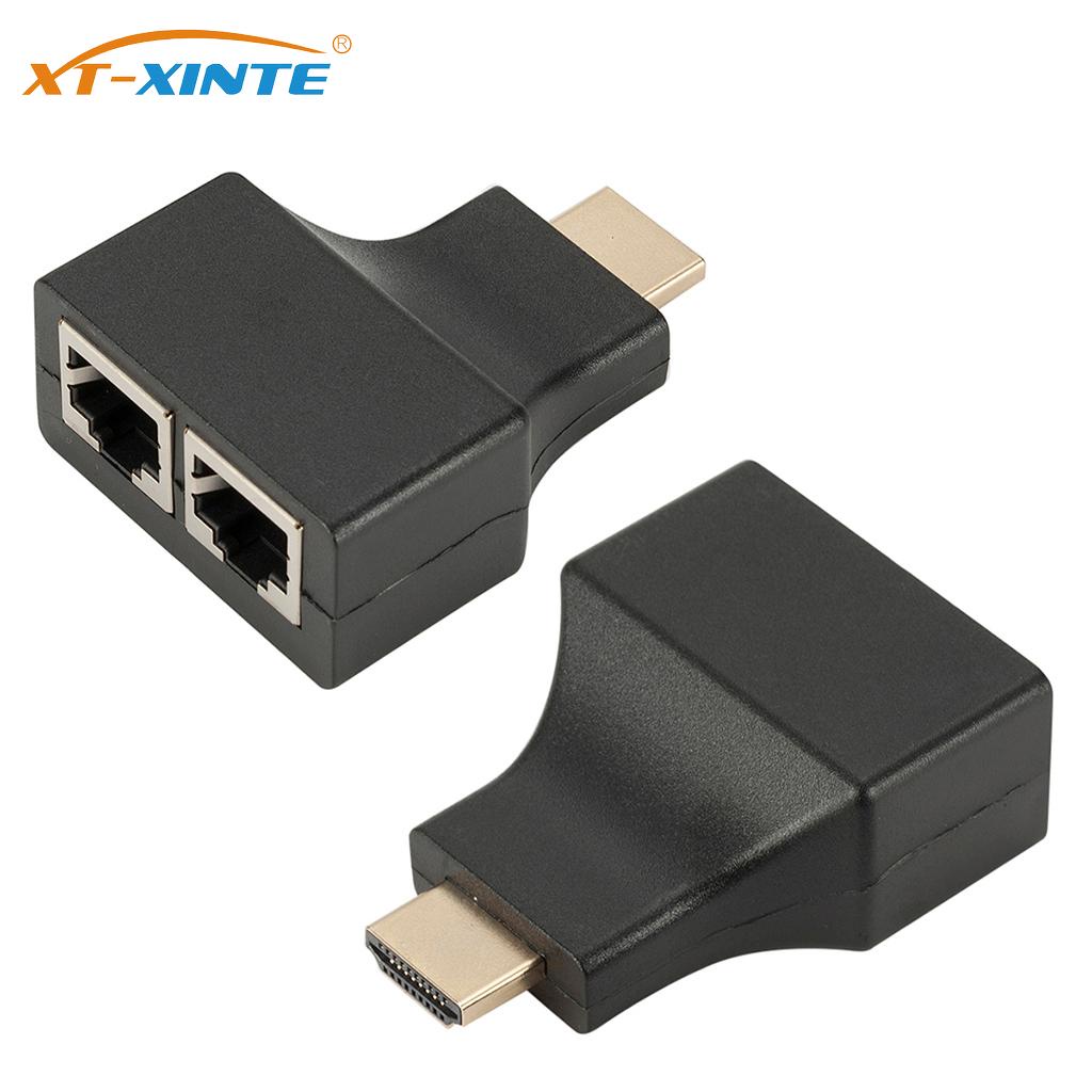 Xt-xinte 2xDual RJ45 端口到 4K HDMI 兼容高達 30m CAT5e /CAT6 以太網 LA