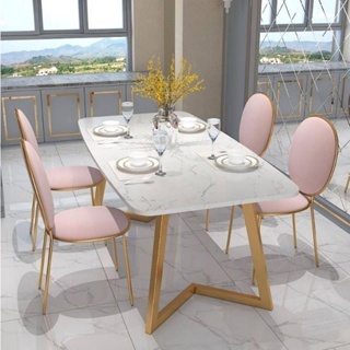 北歐 大理石 餐桌 長方形 吃飯 桌子 家用 小戶型 餐桌椅 組合 現代 簡約