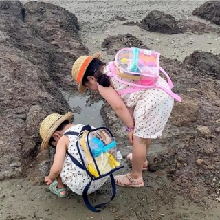 現貨ins風兒童後背包 韓國同款撞色透明水晶背包 幼兒園游泳包 PVC防水沙灘果凍包