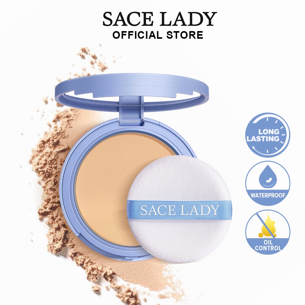Sace LADY 粉餅控油啞光定妝粉餅防水持久遮瑕粉餅帶粉撲和鏡子