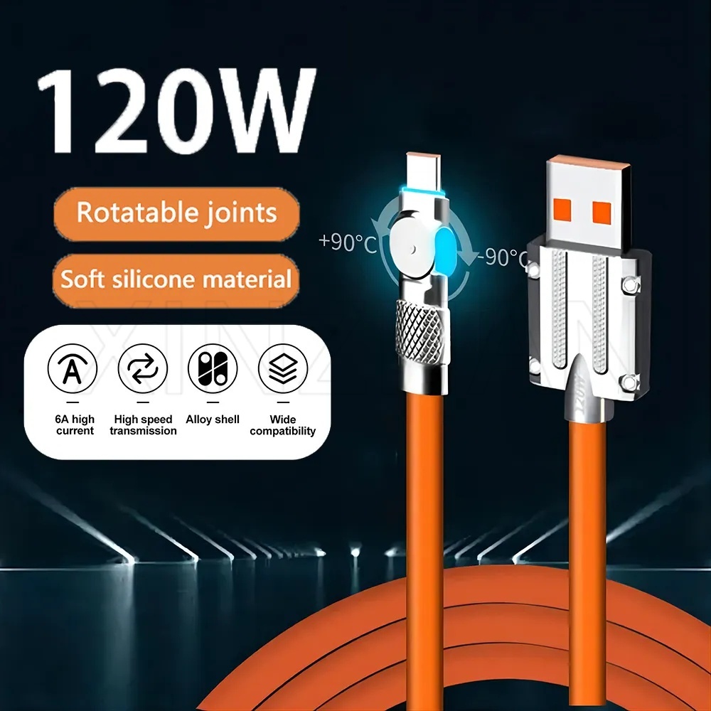 XIAOMI 120w 180 度旋轉加粗 Type-C 數據線/小米和華為手機充電器/耐用鋅合金接口快速充電充電器