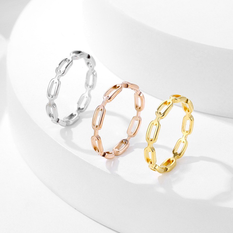 全新時尚不銹鋼3mm方形鍊條戒指,復古風格鈦鋼男女戒指。