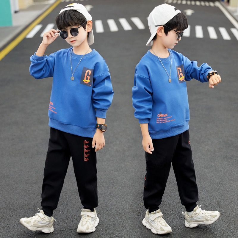 120-160CM 春秋男童薄款撞色套裝 中兒童休閒運動服兩件套