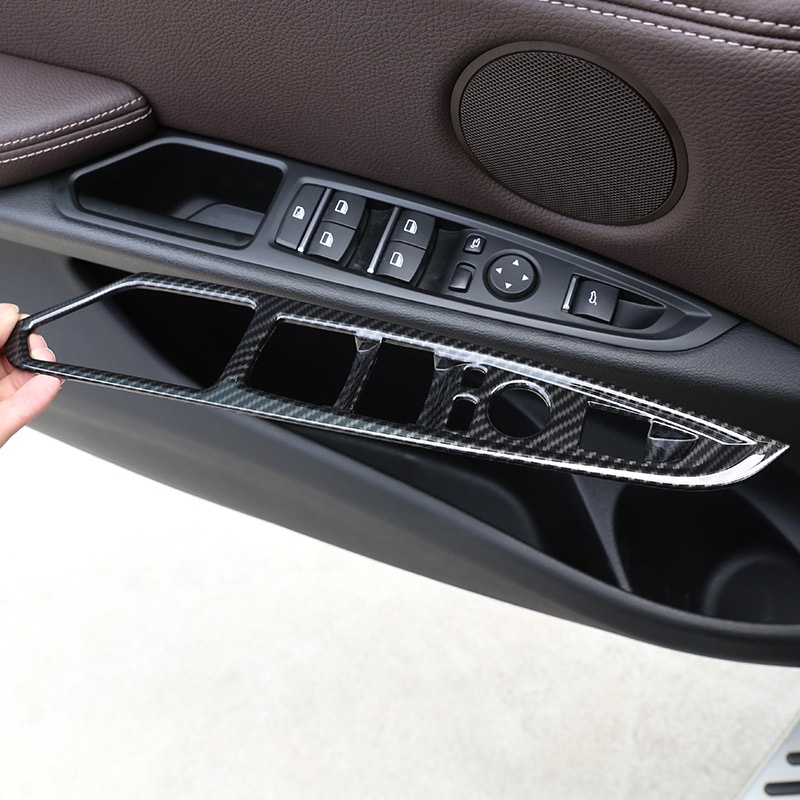 BMW 寶馬 X5 X6 F15 F16 2014-18 ABS銀/碳纖維 汽車門窗按鈕面板蓋飾件貼紙