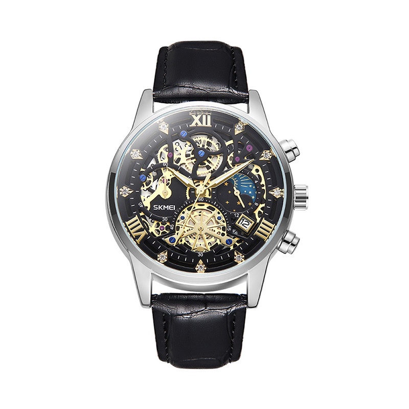 【帕達數碼手錶專營店】新款時刻美商務男士手錶鏤空雕刻石英錶陀飛輪真皮鋼帶腕錶