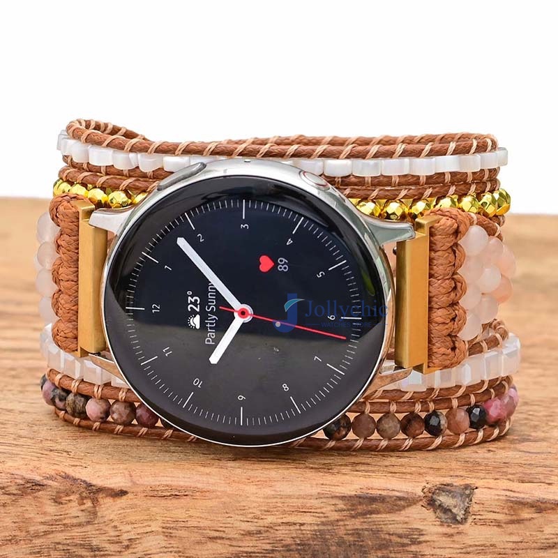 SAMSUNG 波西米亞珠寶錶帶復古天然編織錶帶適用於三星 Galaxy Watch 6/5/4 40 毫米 44 毫米